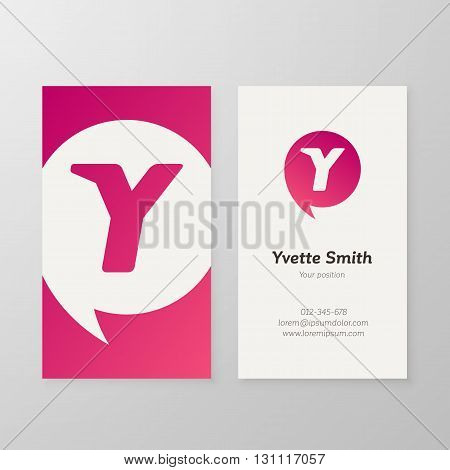 Modern letter Y in speech bubble Business card template. Vector business personal card design. Layered editable.