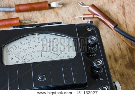 retro old electric meter for electrician .voltmeter, ammeter, ohmmeter, power meter