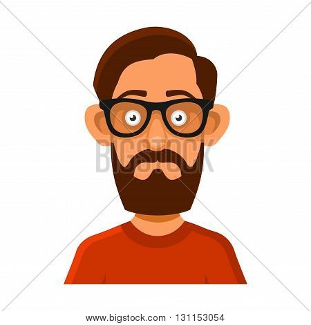 Hipster Man in Glasses Avatar Profile Userpic on White Background. Vector illustration