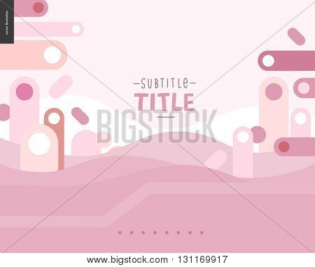 Pink landscape template design mockup vector banner or slider - rounded colorful shapes abstract scenery on pink background accompanied with a title emplates