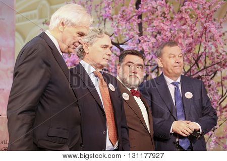 Moscow, Russia - May, 23, 2016: ambassador of Italy in Russia Cesare Maria Ragaglini, businessman Mikhail Kusnirovich,  directors of La Scala Aleksander Pereira and of Bolshoy Theatre Vladimir Urin.