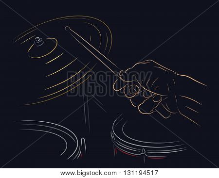 Hitting Ride cymbal color line art illustration