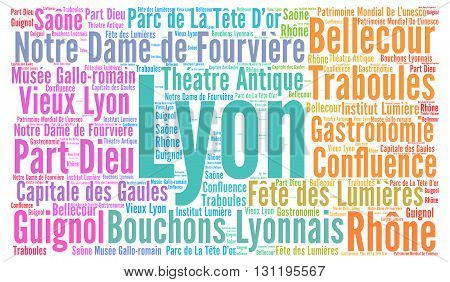 City of Lyon in France word cloud concept
