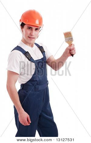 Muscolare uomo giovane in un generatore uniforme con strumenti.