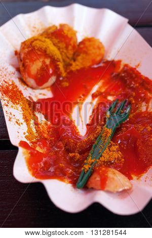 currywurst in a bowl, it has a great tradition in Berlin, Germany