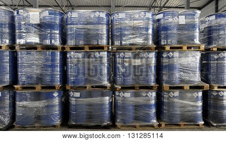 Chemical Plant, Plastic Storage Drums, Big Barrels