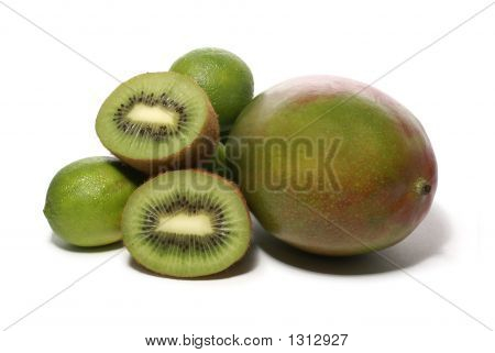 Kiwi, Kalk und Mango Obst, isoliert auf weiss