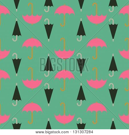 Retro seamless pattern of umbrella; editable color background.