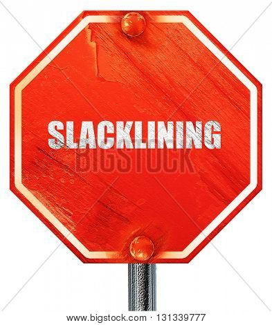 slacklining, 3D rendering, a red stop sign