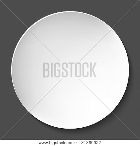 Empty white paper plate. Vector round plate Illustration on dark background. Plate background for your design.