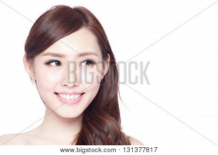profile of beauty woman with health skin teeth and hair isolated on white background asian beauty