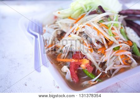 green papaya salad or somtum local food of Thailand