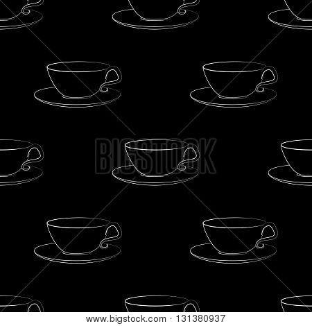 Seamless vector pattern with tea and coffee cups. Hand drawn sketch of cups and saucers.