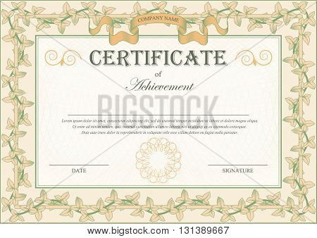 Vintage Certificate Ornament Frame Bindweed Ivy. Vector illustration