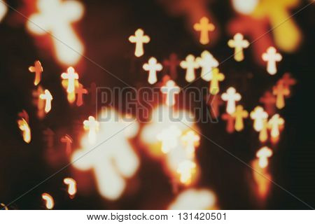 faith Christianity crosses abstract blur background over darkness