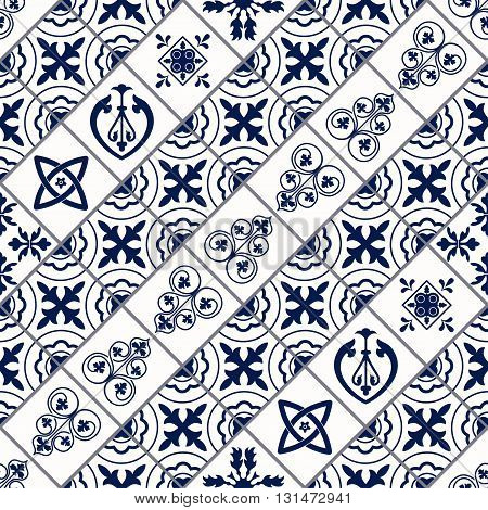 Vector Illustration of Moroccan tiles Seamless Pattern for Design, Website, Background, Banner. Spanish element for Wallpaper, Ceramic or Textile. Middle Ages Ornament Texture Template
