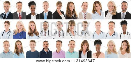 Collage Of People With Different Occupation In A Row Over White Background