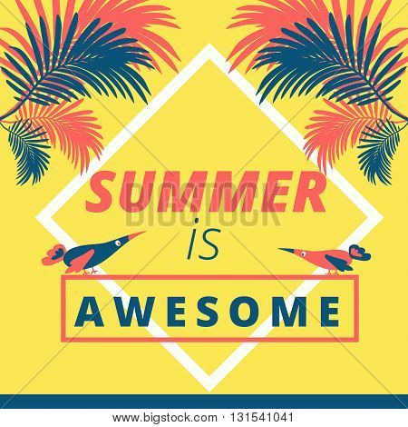 Bright yellow summer motivation quotation background illustration design summer is awesome