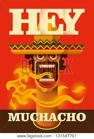 Poster with comic mexican guy. Vector illustration.