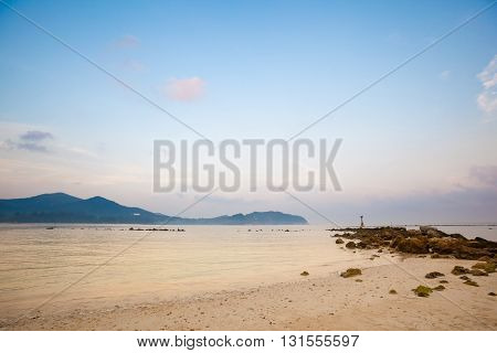 Summer seascape on tropical island Koh Phangan in Thailand. Chalokum beach landscape.