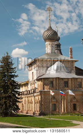 ROSTOV RUSSIA MAY 07. 2016: - Rostov the Great in spring view to the kremlin Odigitria Church. The Golden Ring of Russia