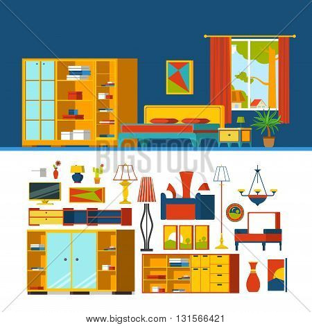 Bedroom constructor mockup template vector icon set