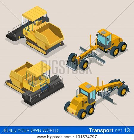 Construction wheeled tracked: vector flat isometric vehicles