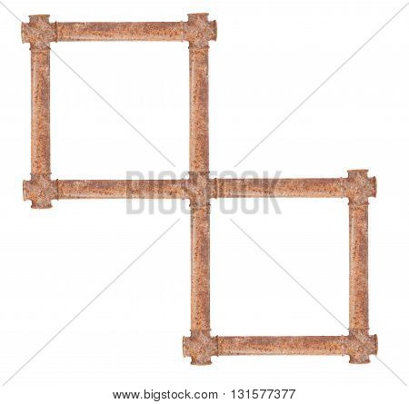 Double Frame With Rusty Pipes. Isolated On White Background