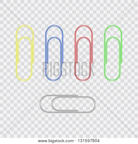 Set of colored metal realistic paper clips. Vector Illustration EPS 10