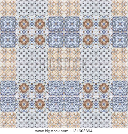 Beautiful old ceramic tiles patterns in the park public.