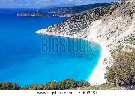 Myrtos Bay And Idyllic Beach On Kefalonia Island, Greece