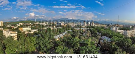 Panoramic aerial view of Almaty city Kazakhstan.