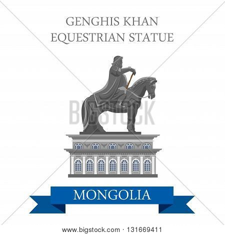 Genghis Khan Equestrian Statue Mongolia vector flat attraction