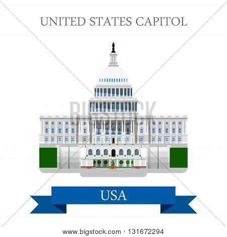 United States Capitol Congress in Washington DC USA vector flat