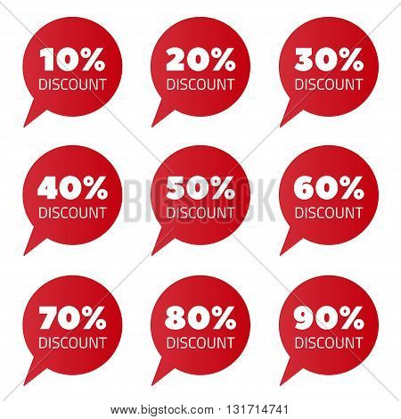 Set of red percent discount speech bubble.sale vector illustration