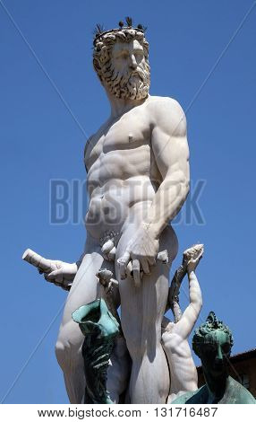FLORENCE, ITALY - JUNE 05: Statue on the Fountain of Neptune on the Piazza della Signoria in Florence, Italy, on June 05, 2015