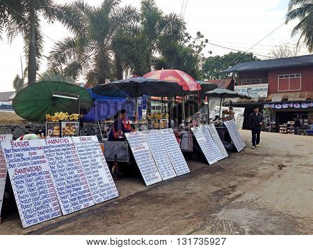 Vang ViengLaos - December 092013 : Seller sandwhiches in Vang Vieng