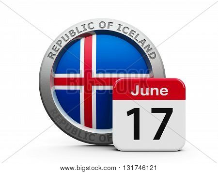 Emblem of Iceland with calendar button - The Seventeenth of June - represents the Proclamation of the Republic Iceland three-dimensional rendering 3D illustration