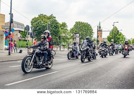 Berlin, Germany - May 28, 2016: Motorcycle parade in Berlin against violance. Motocycle demonstration on Potsdamer platz in Berlin