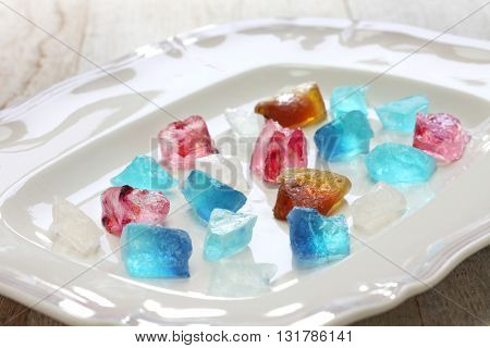 Japanese traditional confectionery, Kohakutou, dried sweetened agar jelly