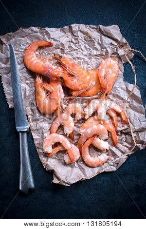 Photos of shrimps time on rustic background