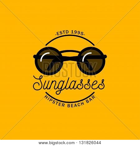 Modern retro logo with the image of round sunglasses in a hipster style. It can be used as a logo for the store summer accesories, beach bar, a tourist company.