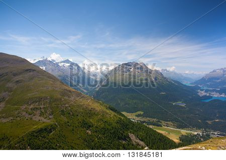 Panorama of the Upper Engadine from Muottas Muragl Switzerland