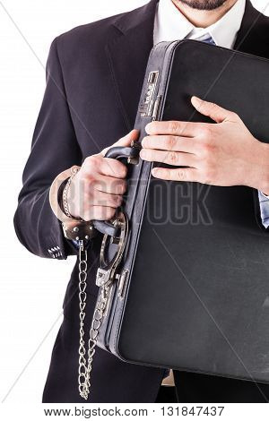 Businessman Protecting His Suitcase