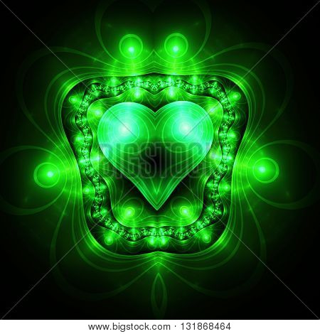 Heart in frame. Electromagnetic shield. Kabbalistic sign. Mysterious psychedelic relaxation wallpaper. Fractal abstract pattern. Digital artwork creative graphic design.