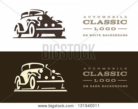 Classic car illustration on dark and light background