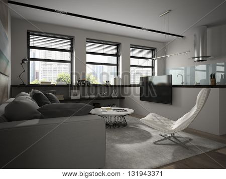 Interior of modern design room 3D rendering