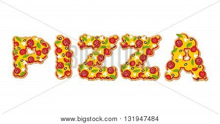 Pizza Text. Letters Of Appetizing Slices Of Pizza. Lettring Of Fast Food. Typography Food. Ingredien