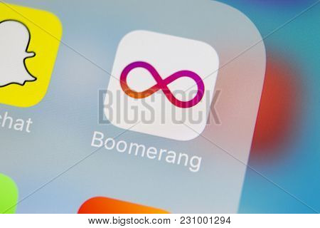 Sankt-petersburg, Russia, March 13, 2018: Boomerang Application Icon On Apple Iphone X Screen Close-