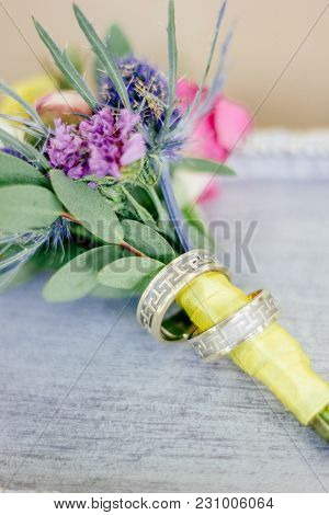 The Wedding Rings With Flowers, Marriage Concept.